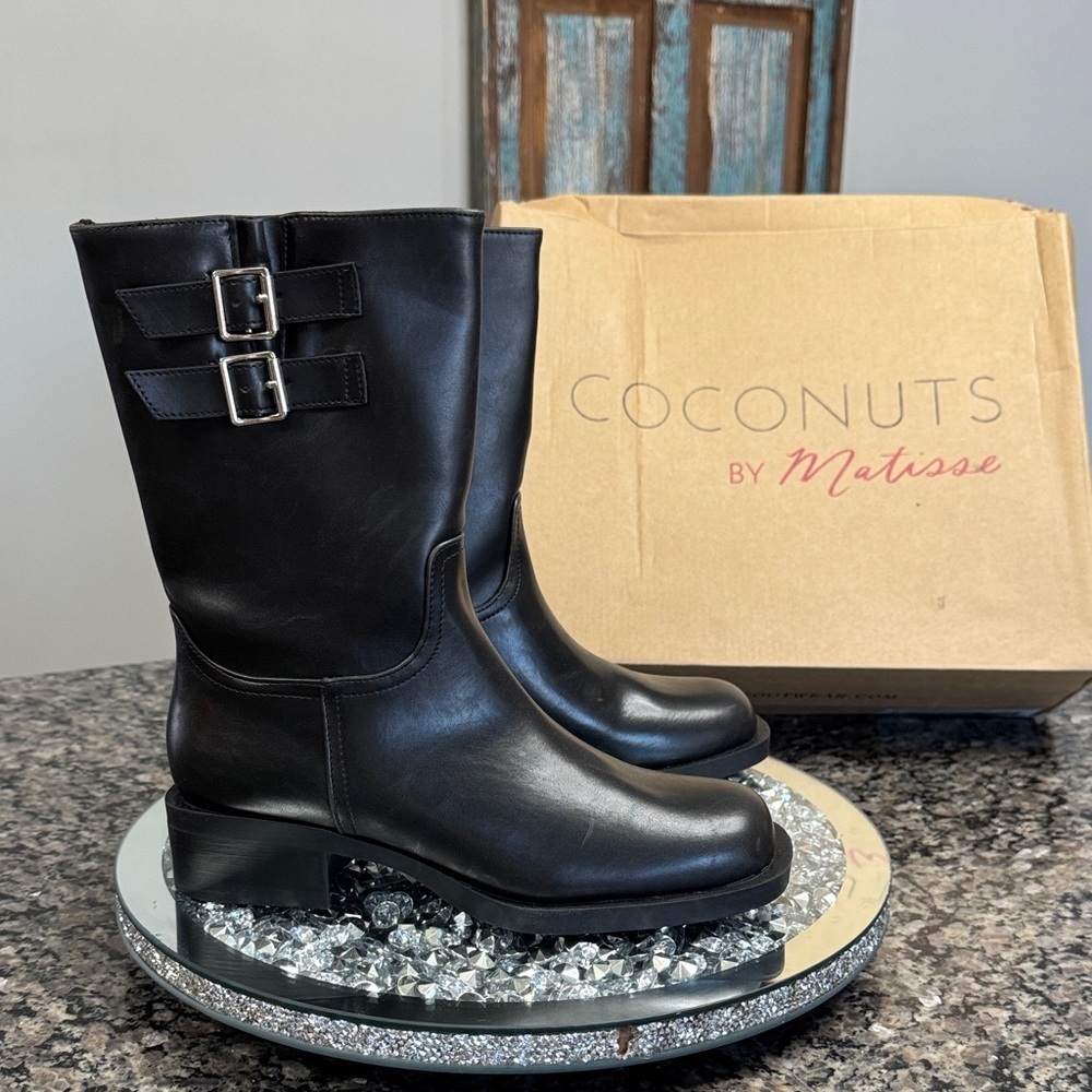 Coconuts by Matisse Basil Black mid calf Buckle moto Boots NEW 6